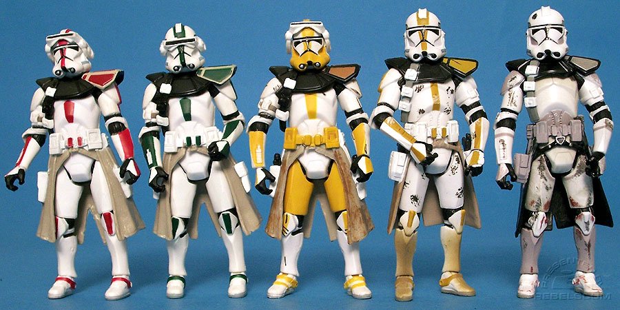 Clone Trooper Commander Comparison:<br>Commander Deviss | Green Commander | Commander Bly | Star Corps Trooper | Coruscant Commander