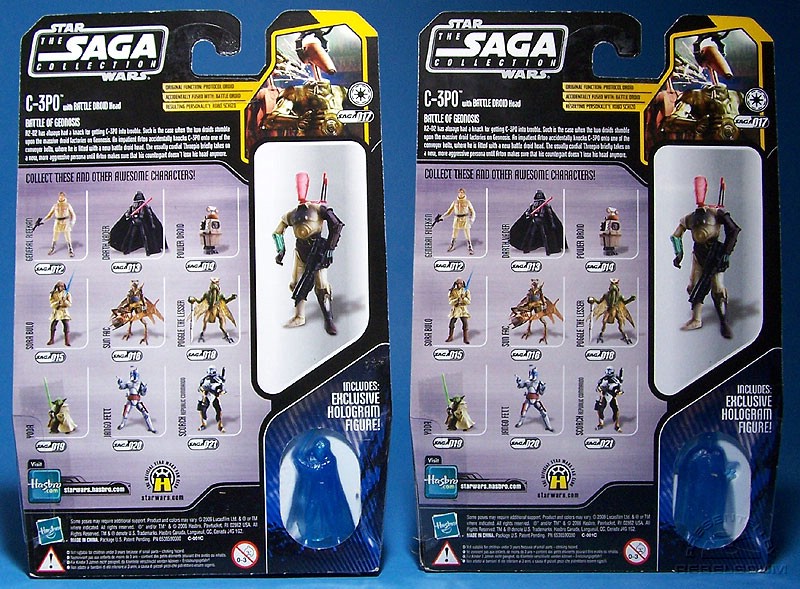 C-3PO head version packaged with ''good guy'' hologram | Battle Droid head version packaged with ''bad guy'' hologram